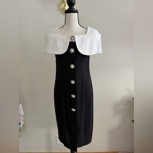 Jessica Howard Black and White Buttoned Midi Dress